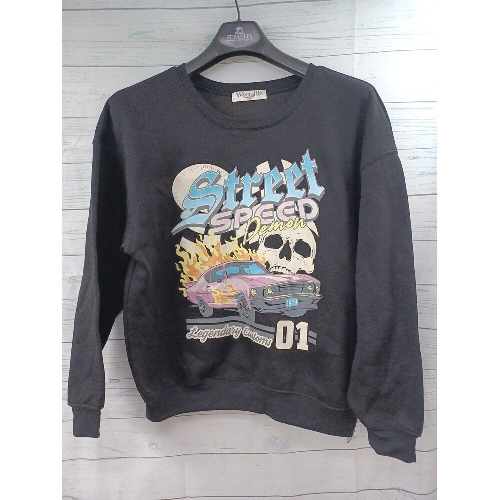 Speed Demon Women's XXL Black Skull Pink Car Long sleeve Fleece crew